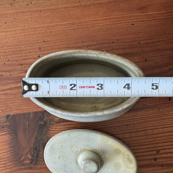 "Pier 1" Art Pottery Oval Sage Green Dish Trinket Decor Box with Lid - Picture 16 of 16